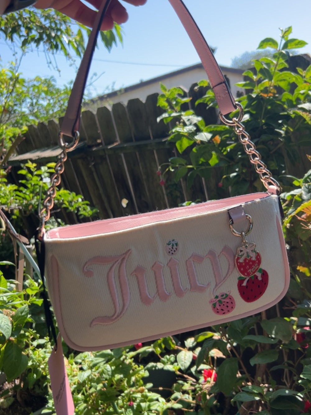 Juicy Couture Pink and Cream Strawberry Shoulder Bag